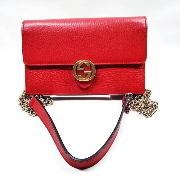Gucci Red Leather Wallet on Chain mon-700-092225 - Picture 1 of 9